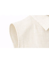 Haren Linen Collar Button Belt Flare Dress Ivory Short VER