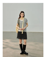Dot ruffle flare mini skirt