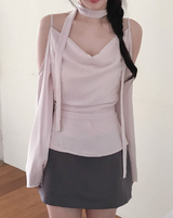 romang drape cut off-shoulder bl tie set