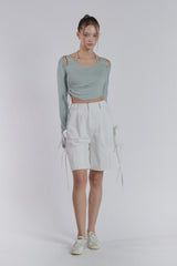 HALTER NECK SHIRRING TOP(MINT)