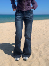 Deep Blue Cat-Washed Bootcut Stretch Denim Pants (1c)