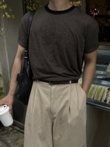 ストライプカラーウェイクロップド半袖Tシャツ