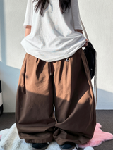 KOREAN/KEYRING 🤎 KEYRING BELT BALLOON WIDE COTTON LONG PANTS 🤎💚💛🖤 - 5 COLORS