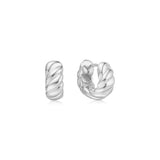small bold textured hoop rhodium plating + 925 silver earrings E063-06H