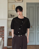 Bock Diagonal Button Linen Cardigan
