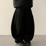 Sosom hem snap side pin tuck slit fleece wide pants
