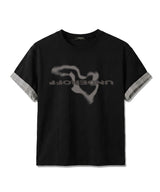 ロールスリーブクロップド半袖Tシャツ ジオグラフィ ブラック