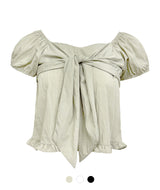 Front Ribbon Puff Blouse