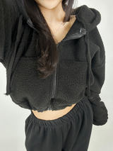 (LOWEST PRICE!/HOT DEAL♥) FLEECE SHERPA HOODIE ZIP-UP BANDING SEMI-CROPPED HOODIE - 3 COLOR