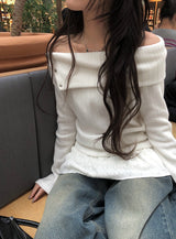 Punk Snap Button Brushed Off-Shoulder Knit