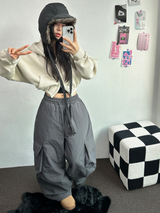 ヒーター❤カーゴオーバーロングバンディングパンツ 🩶🖤🤎💚4COLOR