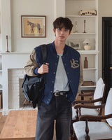 Barent Denim Color Matching Varsity Jacket