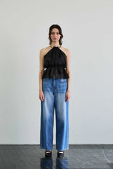 PEARL HALTERNECK TOP / BLACK