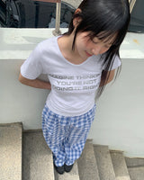 サチン シルバーレタリング ラウンド 半袖Tシャツ