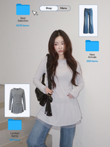 Trendy lace frill long-sleeved shirring T-shirt