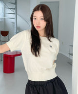 LOGO STITCH ROUND HALF SLEEVE KNIT [3color]