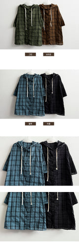 TWICE boxy fit hoodie checkered shirt