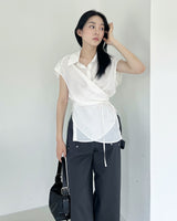 letter linen wrap blouse