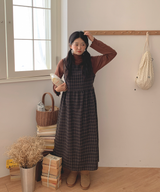 Brownie checkered bustier long skirt sleeveless autumn winter guest look date look 