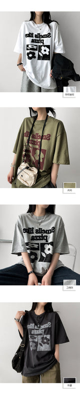 Bird Oversized Fit Flower Short Sleeve T-shirt