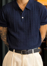 S/S Cable Button Collar Short Sleeve Knit 6COLOR