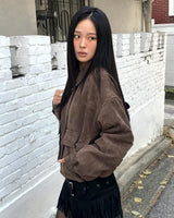 リヌシャーリングリネッドハイネックスエードジャケット