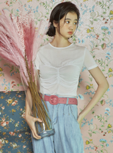 [LINE] シャーリングトップレイヤードTシャツ (アイボリー)