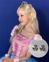 [Aespa Winter Earrings] ハートクリスタルアンドリボンピアス-シルバー