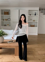 See-through Boat Neck Linen Knit (6color)