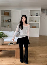 See-through Boat Neck Linen Knit (6color)