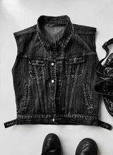 Semi-Cropped Multi-Pocket Denim Vest