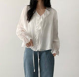 Poen puff string frilled blouse