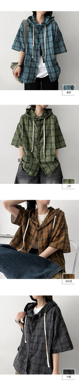 TWICE boxy fit hoodie checkered shirt