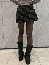 Ribbon string slit button stripe skirt
