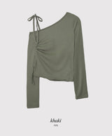 ワンショルダースリットスリムTシャツ(5color)