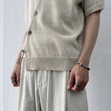Offset Button Cropped Knitwear