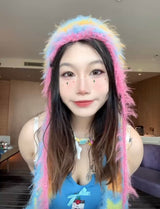  Extra-Long Floppy Bunny Ear Crochet Hat with Dangling Star Charms（Electric Neon