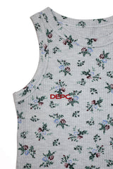 WAFFLE FLOWER SLEEVELESS TOP - GRAY