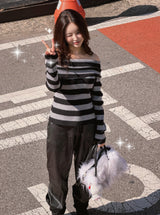 Star Stripe Off-Shoulder Long Sleeve Knitwear
