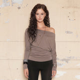 Drape Shoulder Top [Brown]