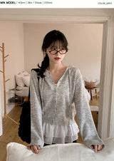 #Wish Eyelet Hood Wave Knit Cardigan (3color)