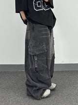 buckle cargo denim pants