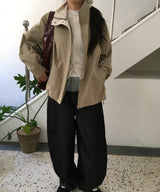 [New Spring Product💝] Light Mood Color Interseasonal Windbreaker Spring Oversized-fit Outwear High-neck Jumper 3 colors Hem String/Balloon Fit