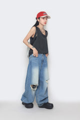 destroyed balloon denim pants