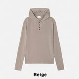 Mude Loose Fit Henley Neck Long Sleeve Hoodie