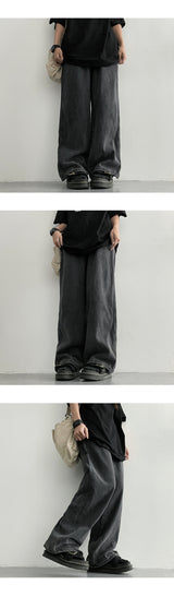 [M–2XL] ムットバックバンディングワンタックワイドデニムパンツ (4 colors)