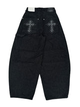 leopard cross stud balloon denim