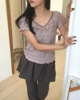 Beauting Shirred V-Neck Short-Sleeve T-Shirt
