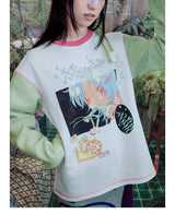 UnsocialNight original design autumn and winter light green cute イラストプリントハーフスカート female