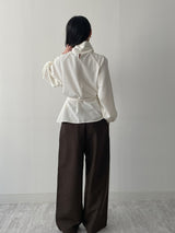 High-neck belted balloon-fit blouse